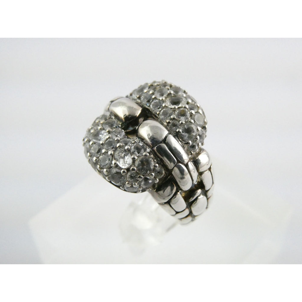 John Hardy Kali Sterling Silver White Topaz Encrusted Ring Size 6 Weighs 9.6g