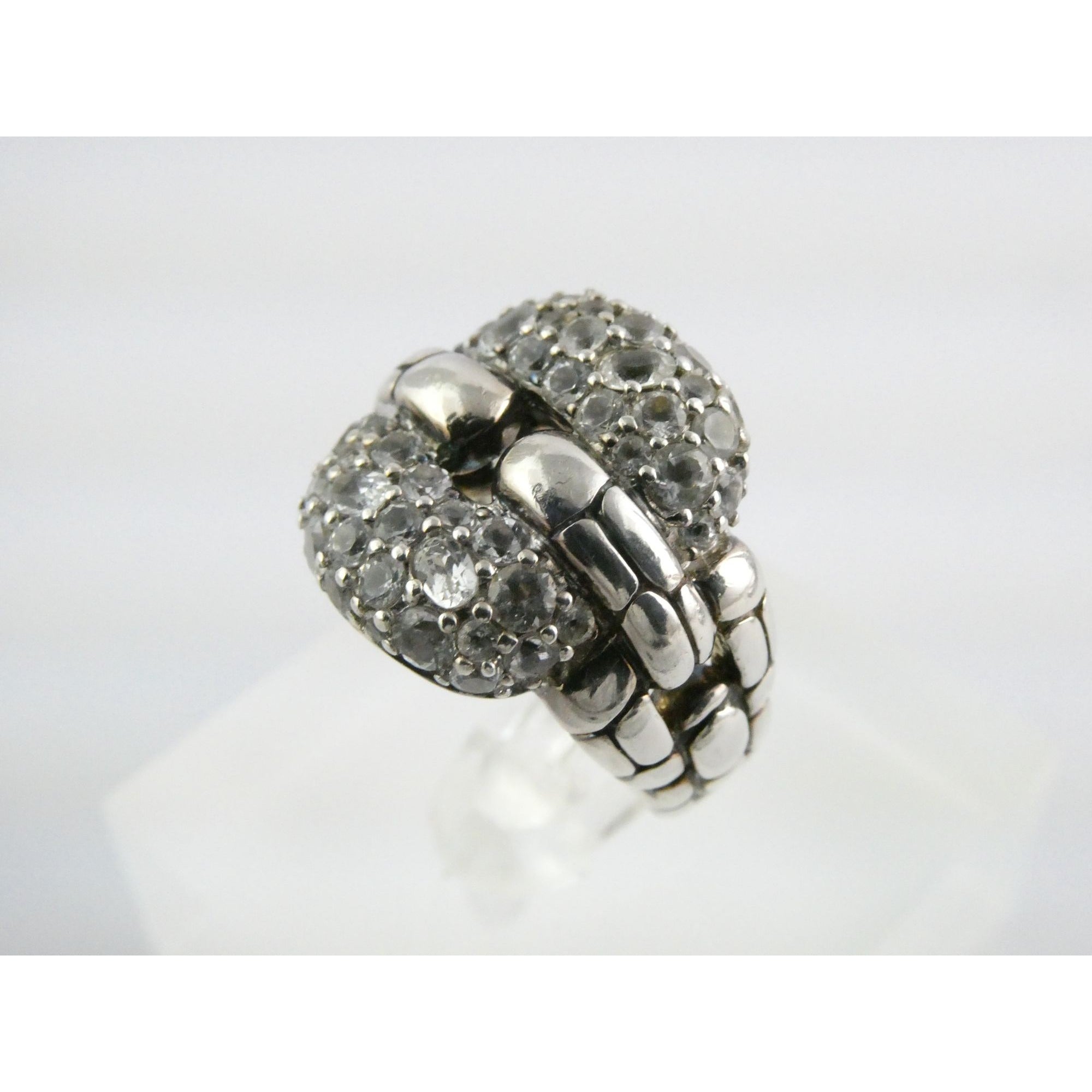 John Hardy Kali Sterling Silver White Topaz Encrusted Ring Size 6 Weighs 9.6g