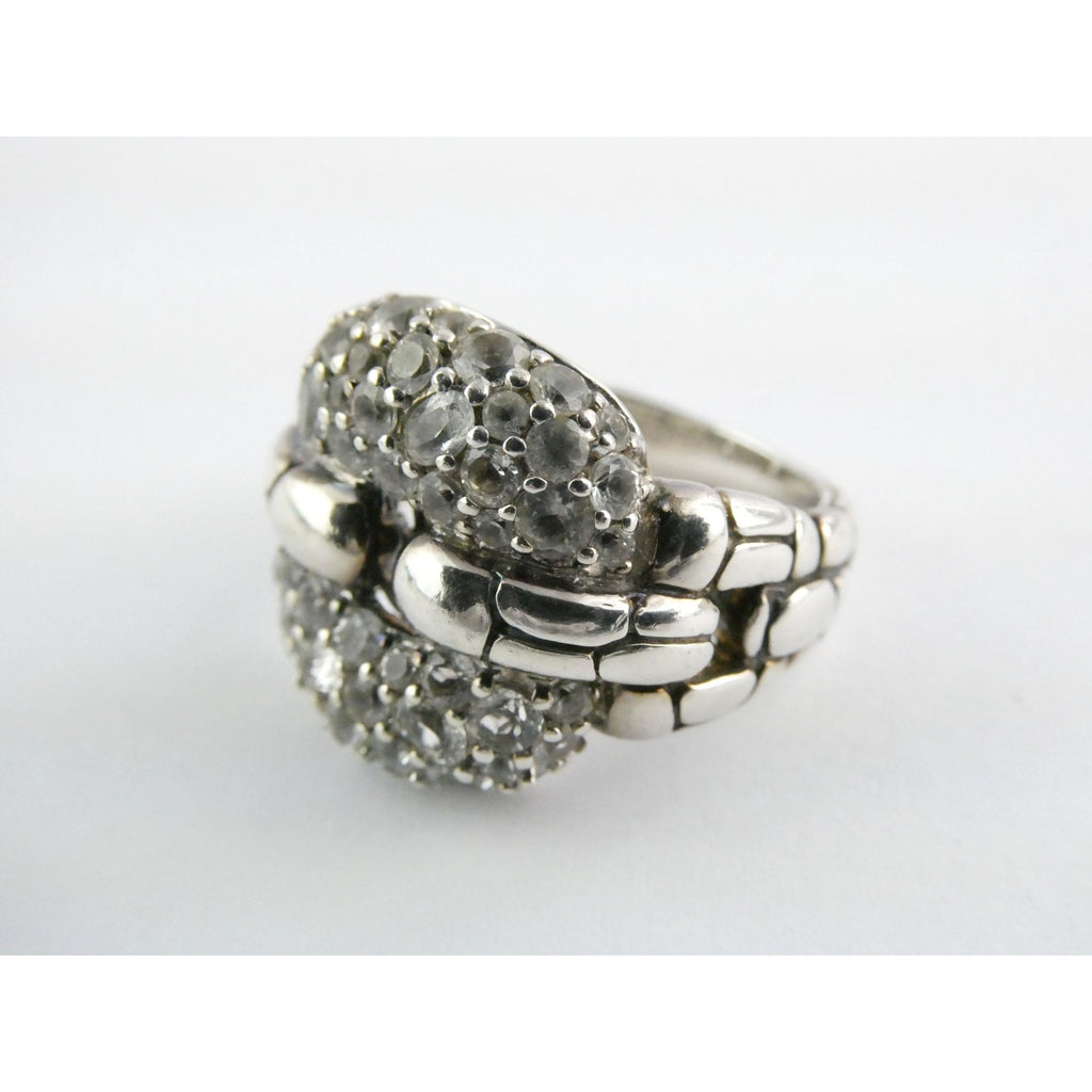 John Hardy Kali Sterling Silver White Topaz Encrusted Ring Size 6 Weighs 9.6g