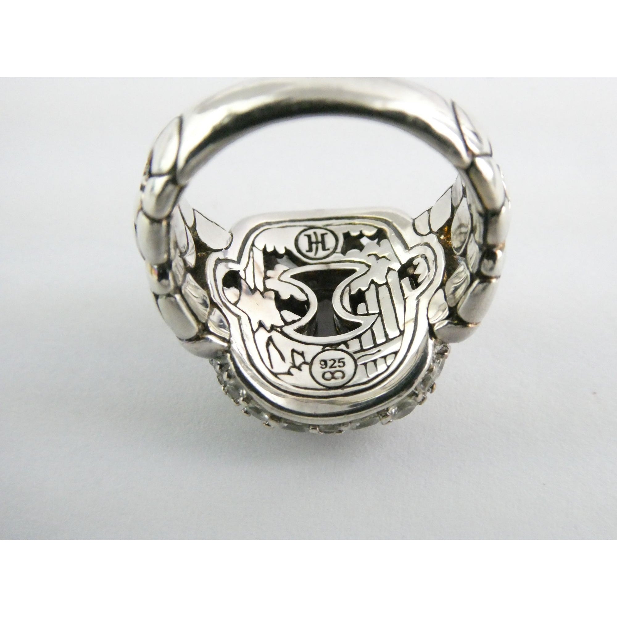 John Hardy Kali Sterling Silver White Topaz Encrusted Ring Size 6 Weighs 9.6g