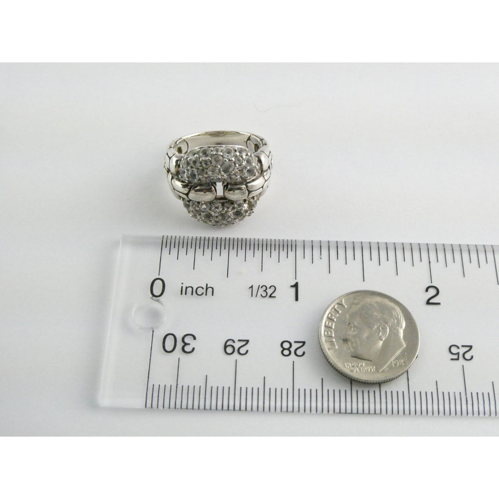 John Hardy Kali Sterling Silver White Topaz Encrusted Ring Size 6 Weighs 9.6g