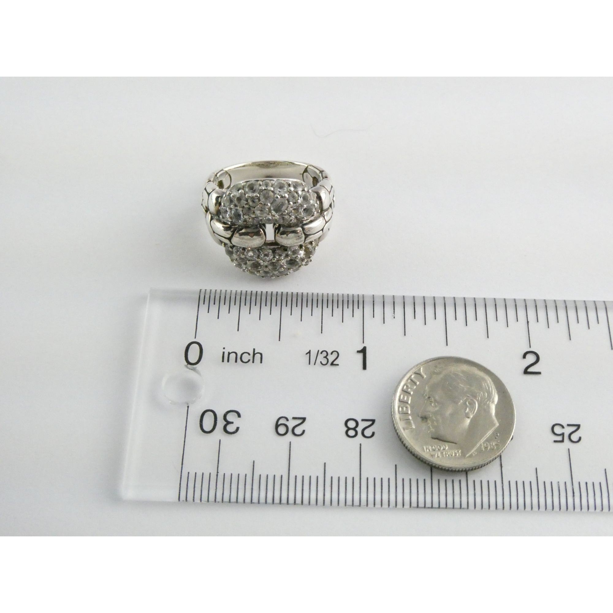 John Hardy Kali Sterling Silver White Topaz Encrusted Ring Size 6 Weighs 9.6g