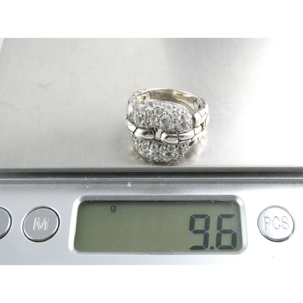 John Hardy Kali Sterling Silver White Topaz Encrusted Ring Size 6 Weighs 9.6g