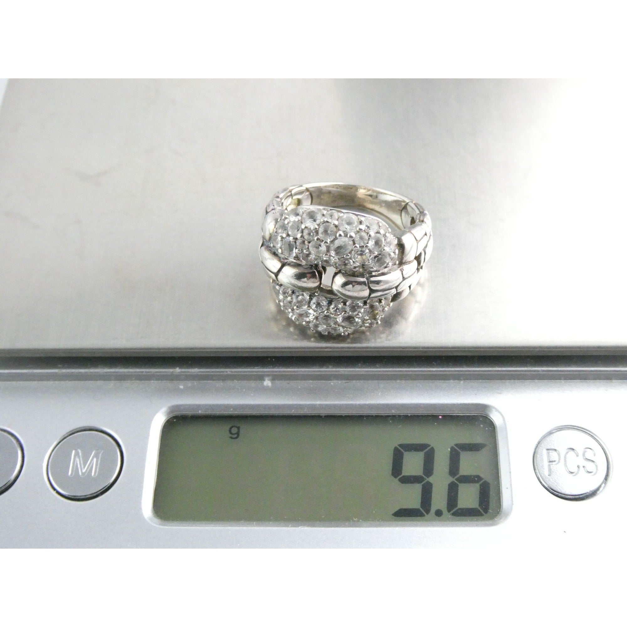John Hardy Kali Sterling Silver White Topaz Encrusted Ring Size 6 Weighs 9.6g