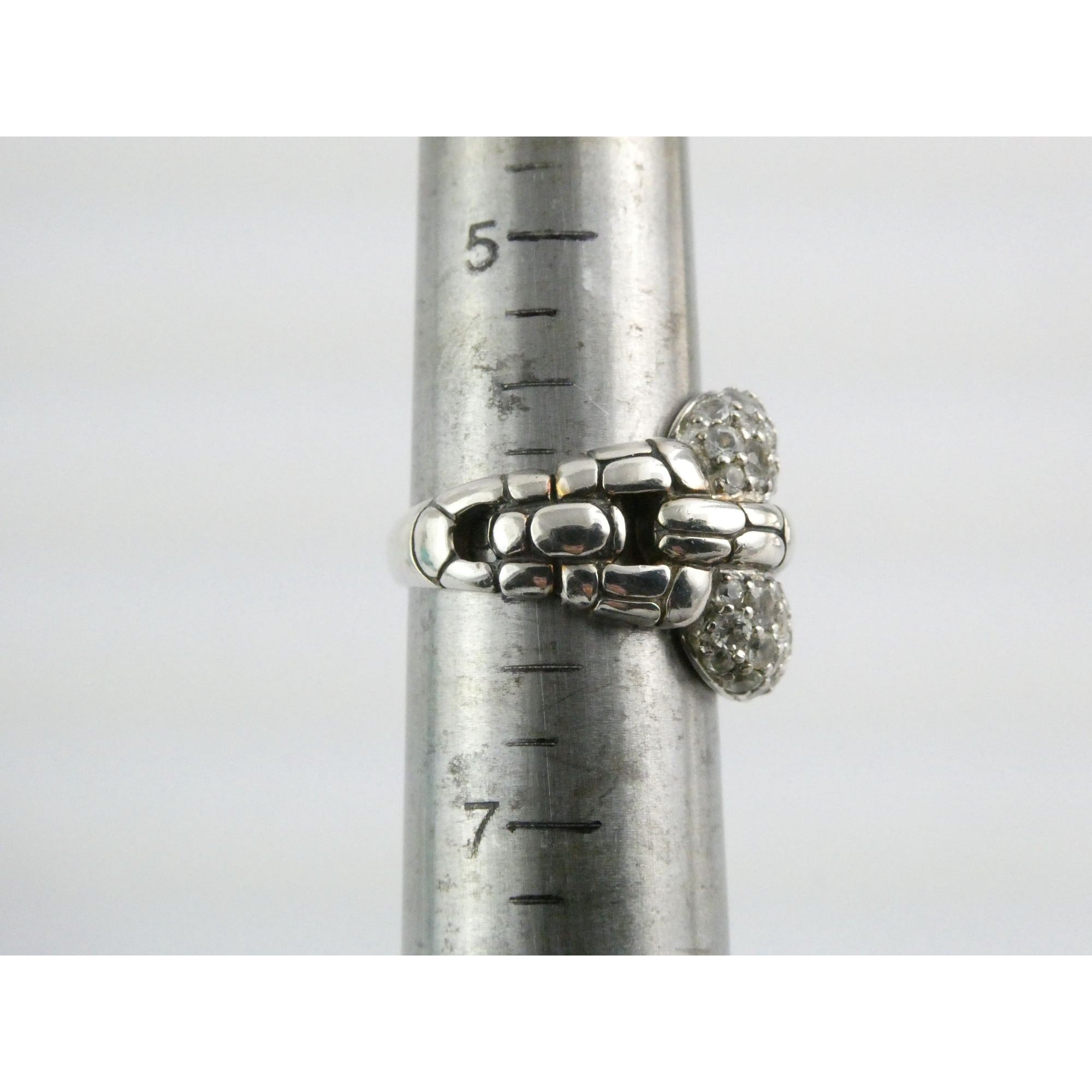 John Hardy Kali Sterling Silver White Topaz Encrusted Ring Size 6 Weighs 9.6g