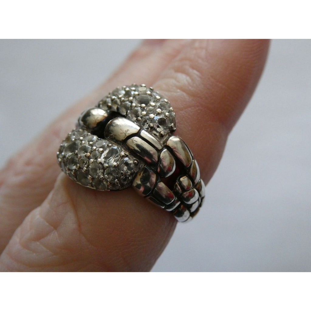 John Hardy Kali Sterling Silver White Topaz Encrusted Ring Size 6 Weighs 9.6g