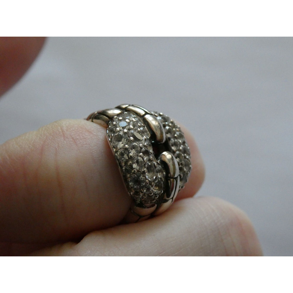 John Hardy Kali Sterling Silver White Topaz Encrusted Ring Size 6 Weighs 9.6g