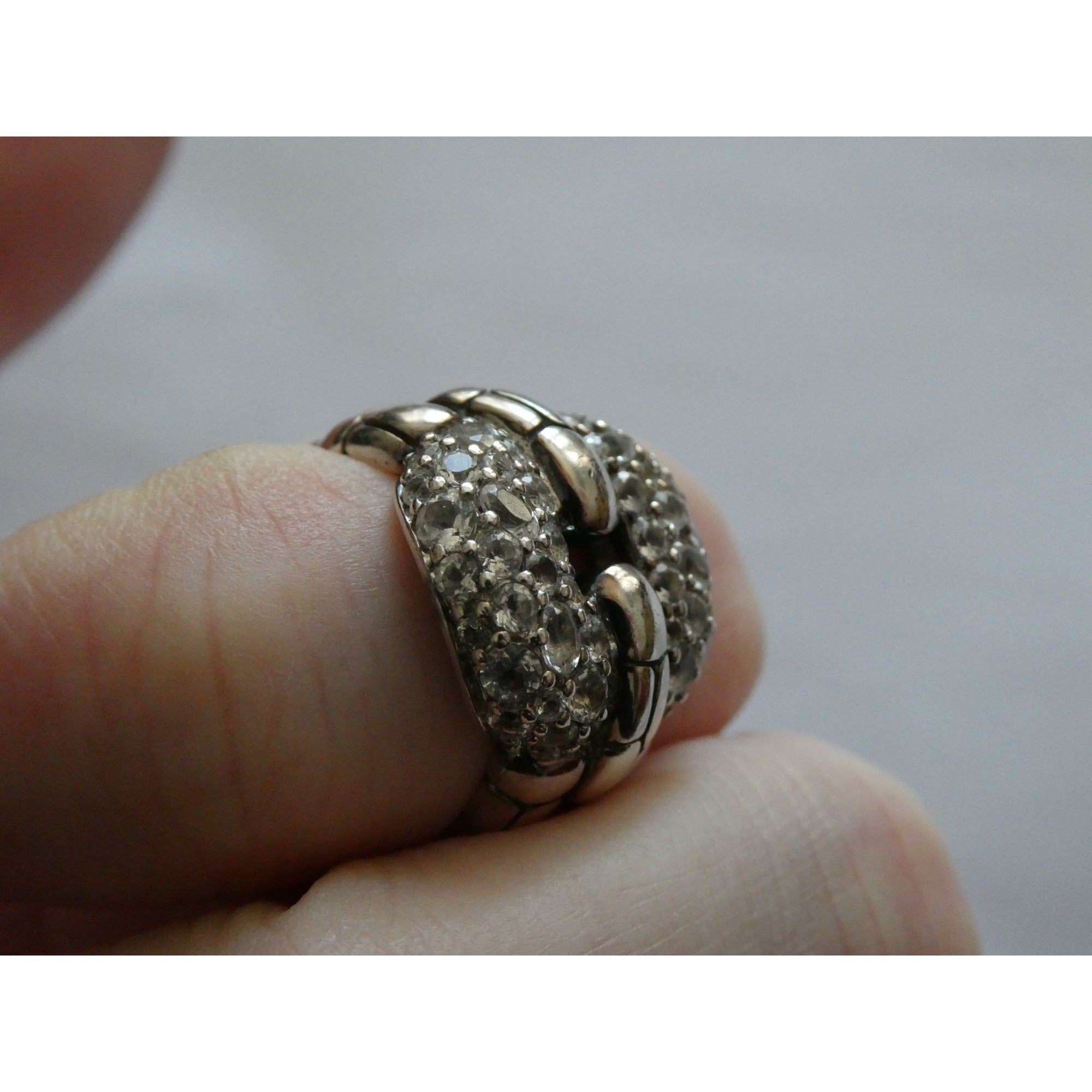 John Hardy Kali Sterling Silver White Topaz Encrusted Ring Size 6 Weighs 9.6g