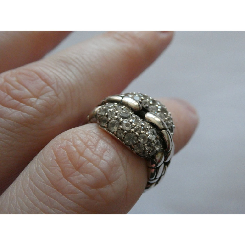 John Hardy Kali Sterling Silver White Topaz Encrusted Ring Size 6 Weighs 9.6g