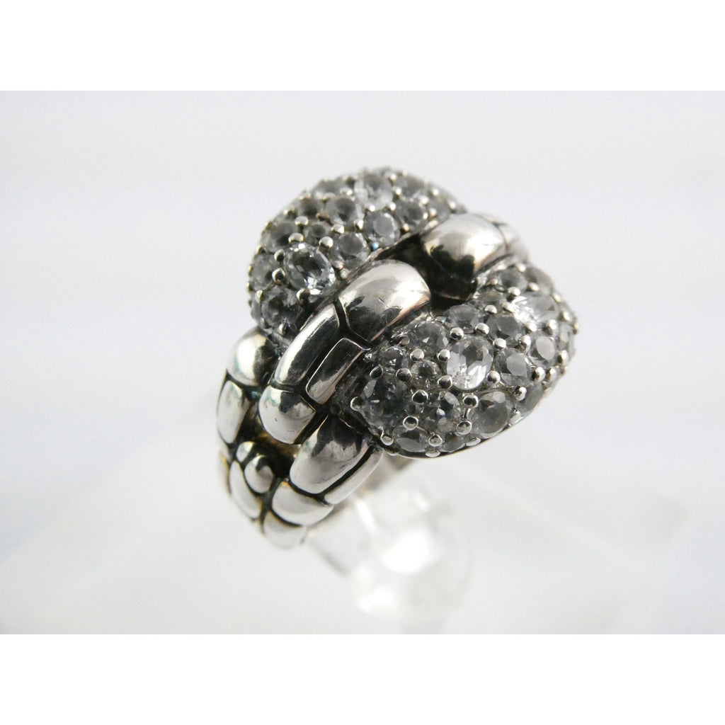 John Hardy Kali Sterling Silver White Topaz Encrusted Ring Size 6 Weighs 9.6g