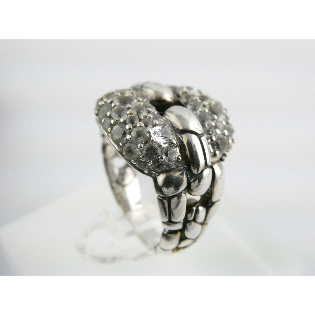 John Hardy Kali Sterling Silver White Topaz Encrusted Ring Size 6 Weighs 9.6g