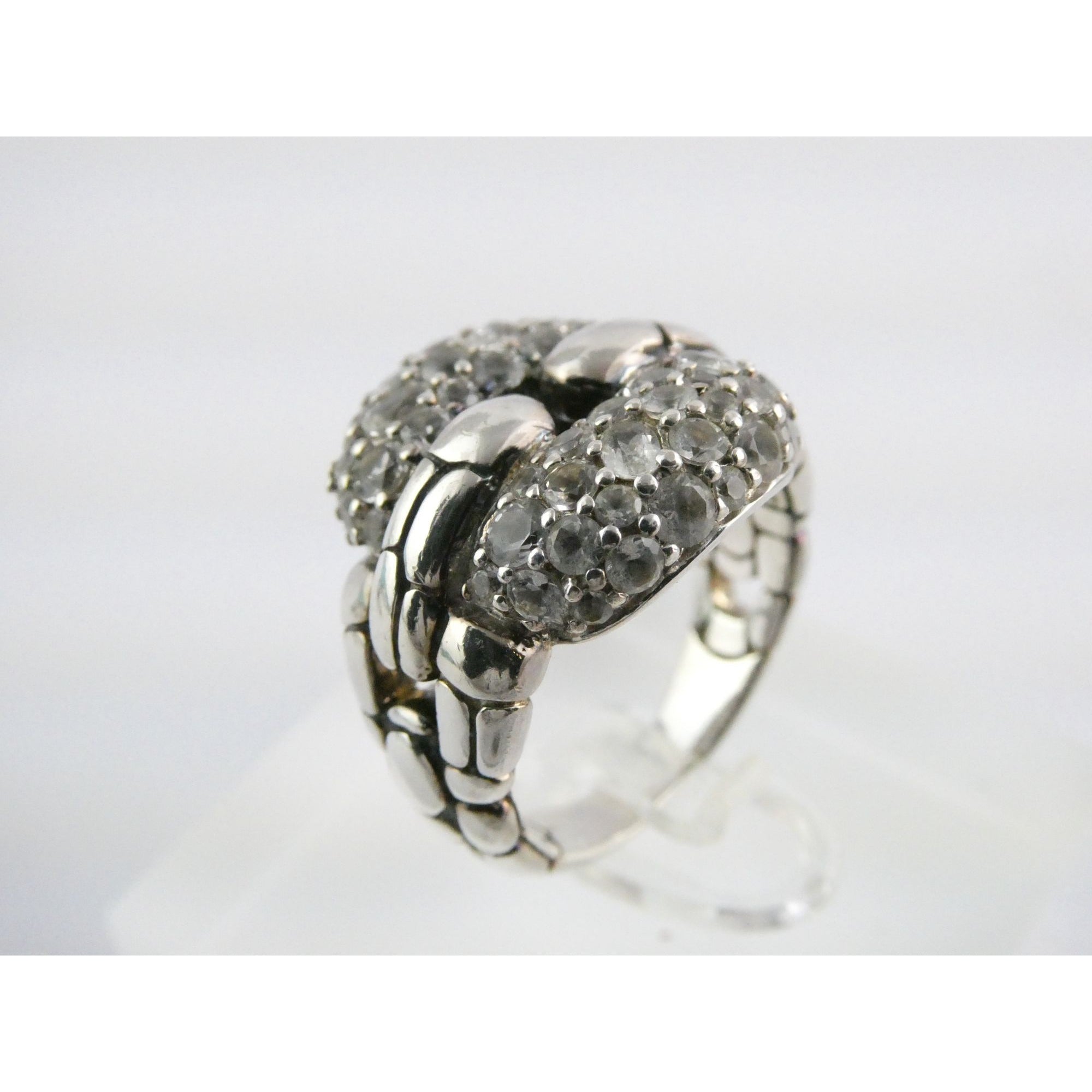 John Hardy Kali Sterling Silver White Topaz Encrusted Ring Size 6 Weighs 9.6g
