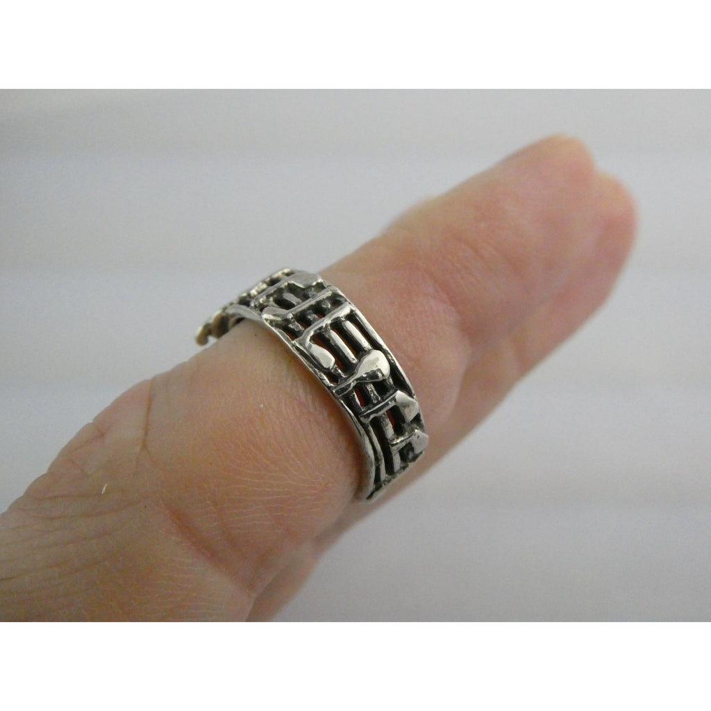 Sterling Silver Music Notes Band Ring 925 Size 6.25 Weighs 3.5 Grams