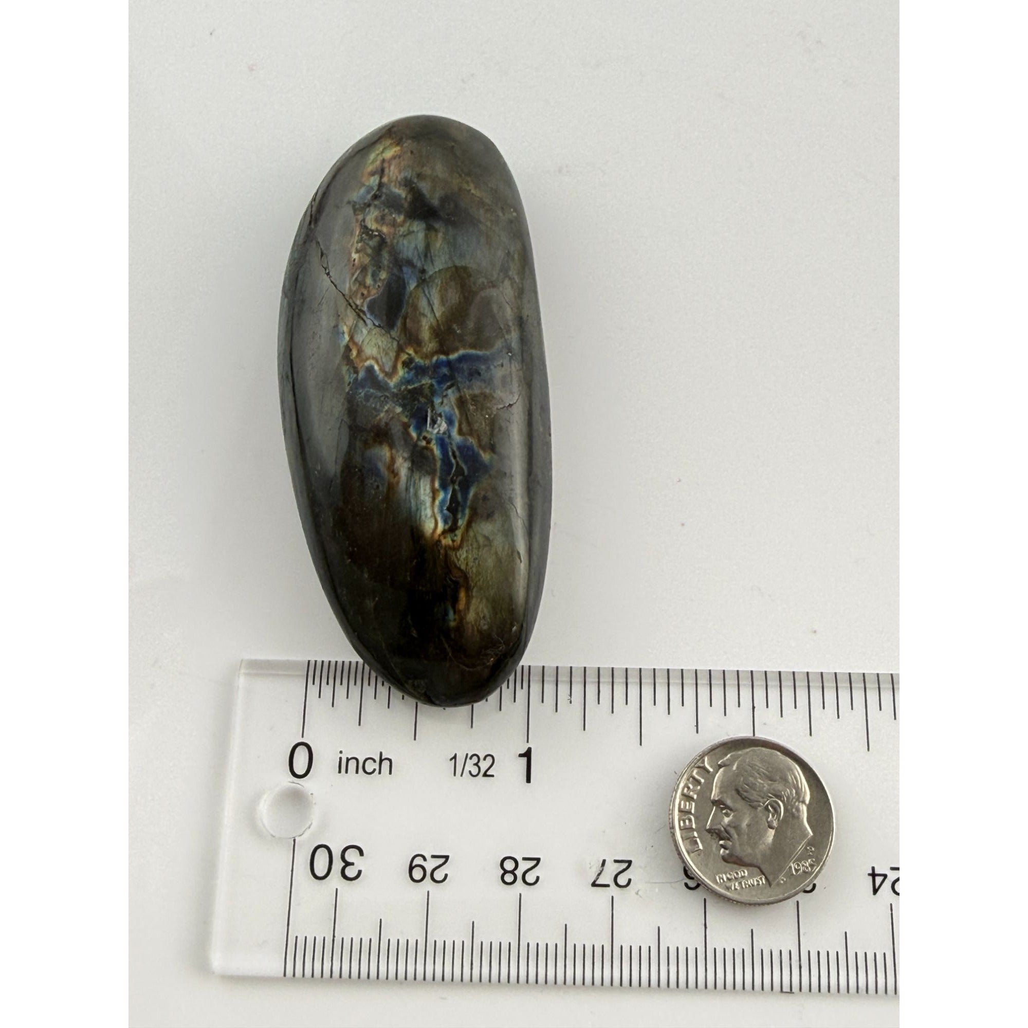 Polished Oval Form Labradorite Piece Specimen 66.6g Weight 2.75 Inch Max Length