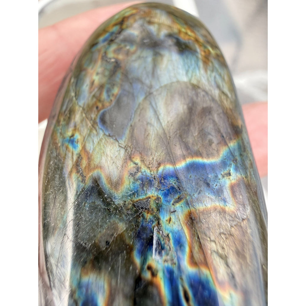 Polished Oval Form Labradorite Piece Specimen 66.6g Weight 2.75 Inch Max Length