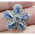 Designer Sterling Silver Iolite and White CZ Flower Slide Pendant 2.4g 15mm