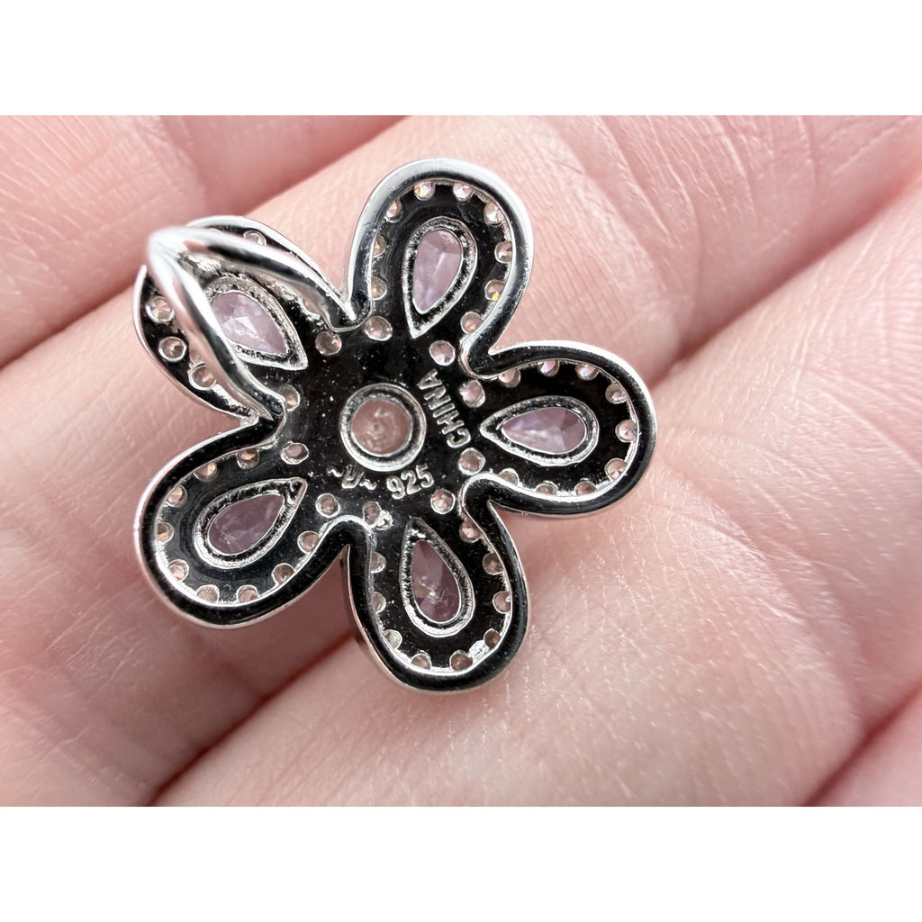 Designer Sterling Silver Iolite and White CZ Flower Slide Pendant 2.4g 15mm
