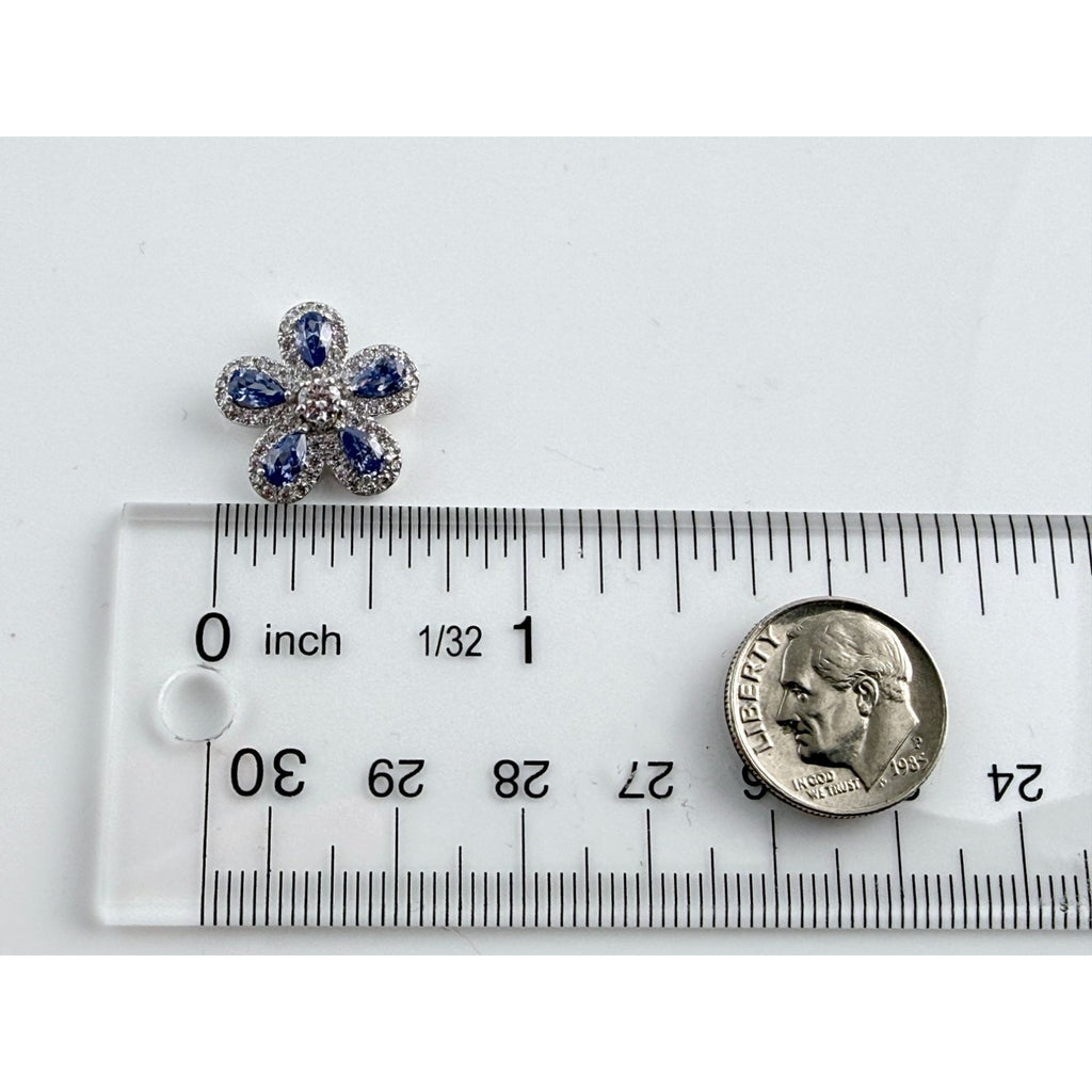 Designer Sterling Silver Iolite and White CZ Flower Slide Pendant 2.4g 15mm