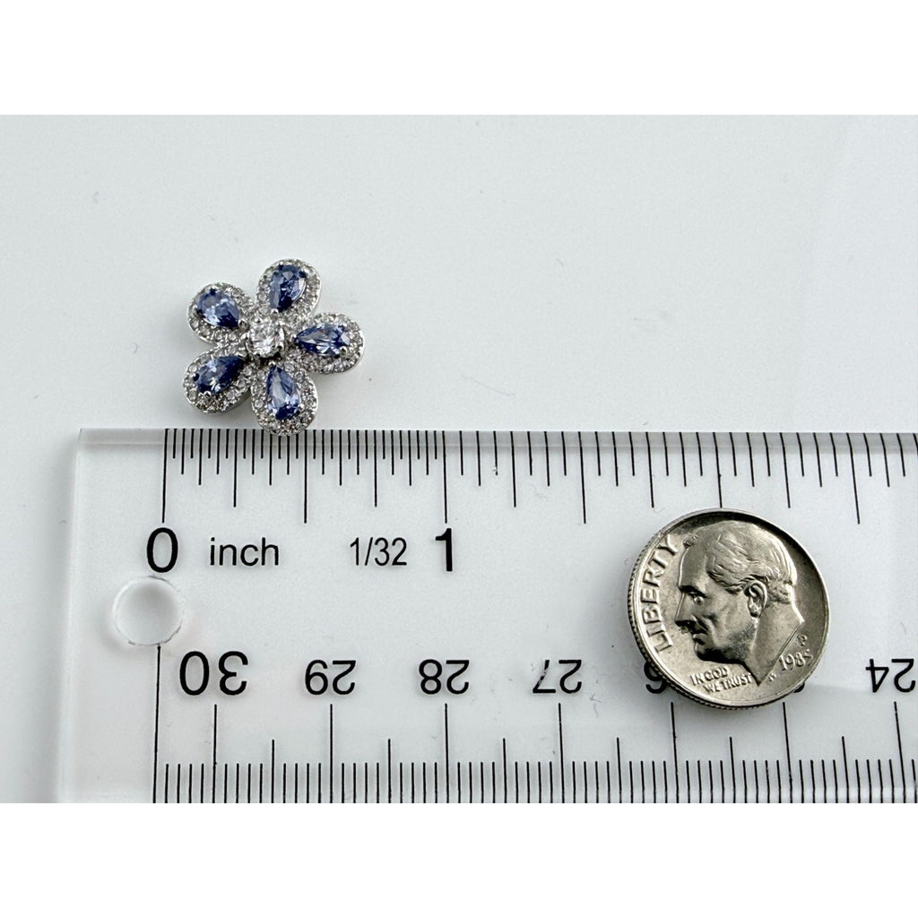 Designer Sterling Silver Iolite and White CZ Flower Slide Pendant 2.4g 15mm