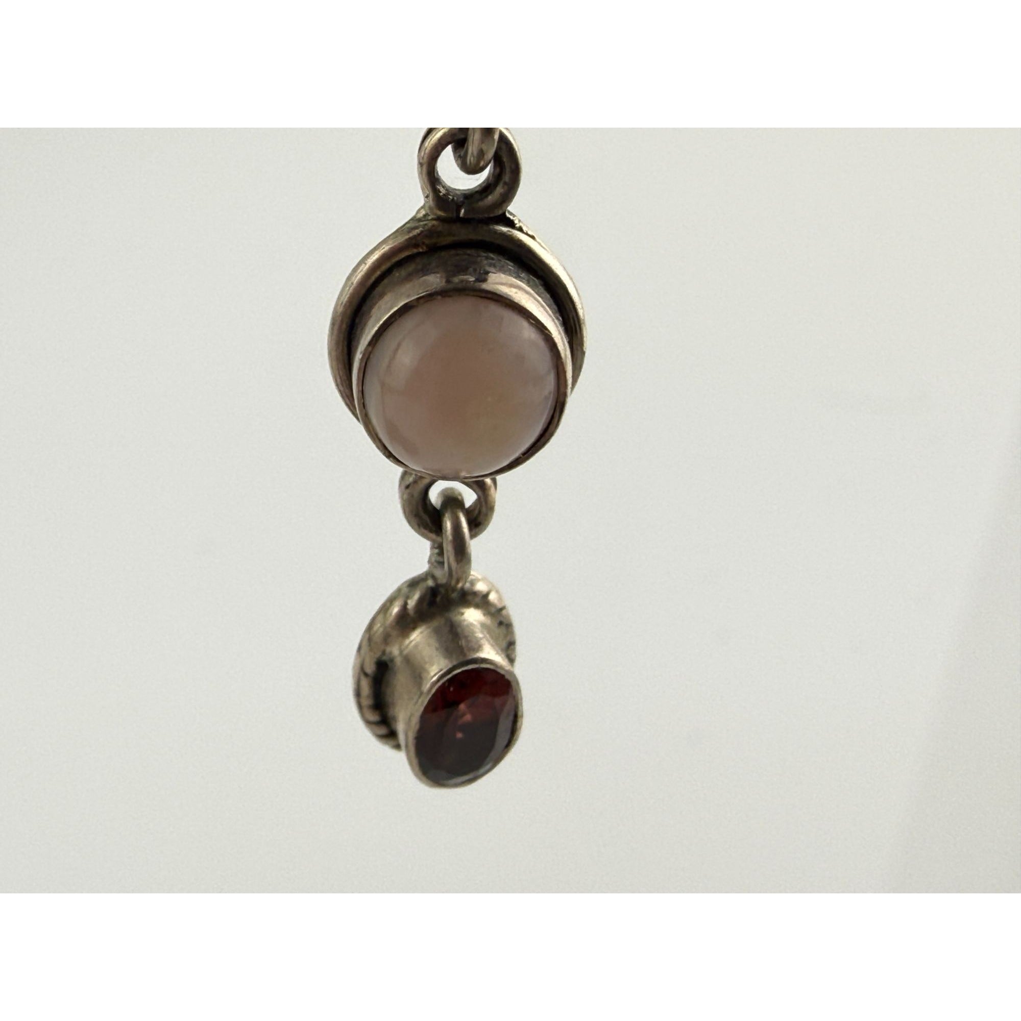 Sterling Silver Multi Gemstone Drop Earrings Pink Quartz Opal and Red Garnet