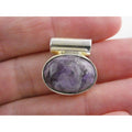 Sterling Silver Purple Charoite Oval Cabochon Slide Pendant 6g 20mm Length