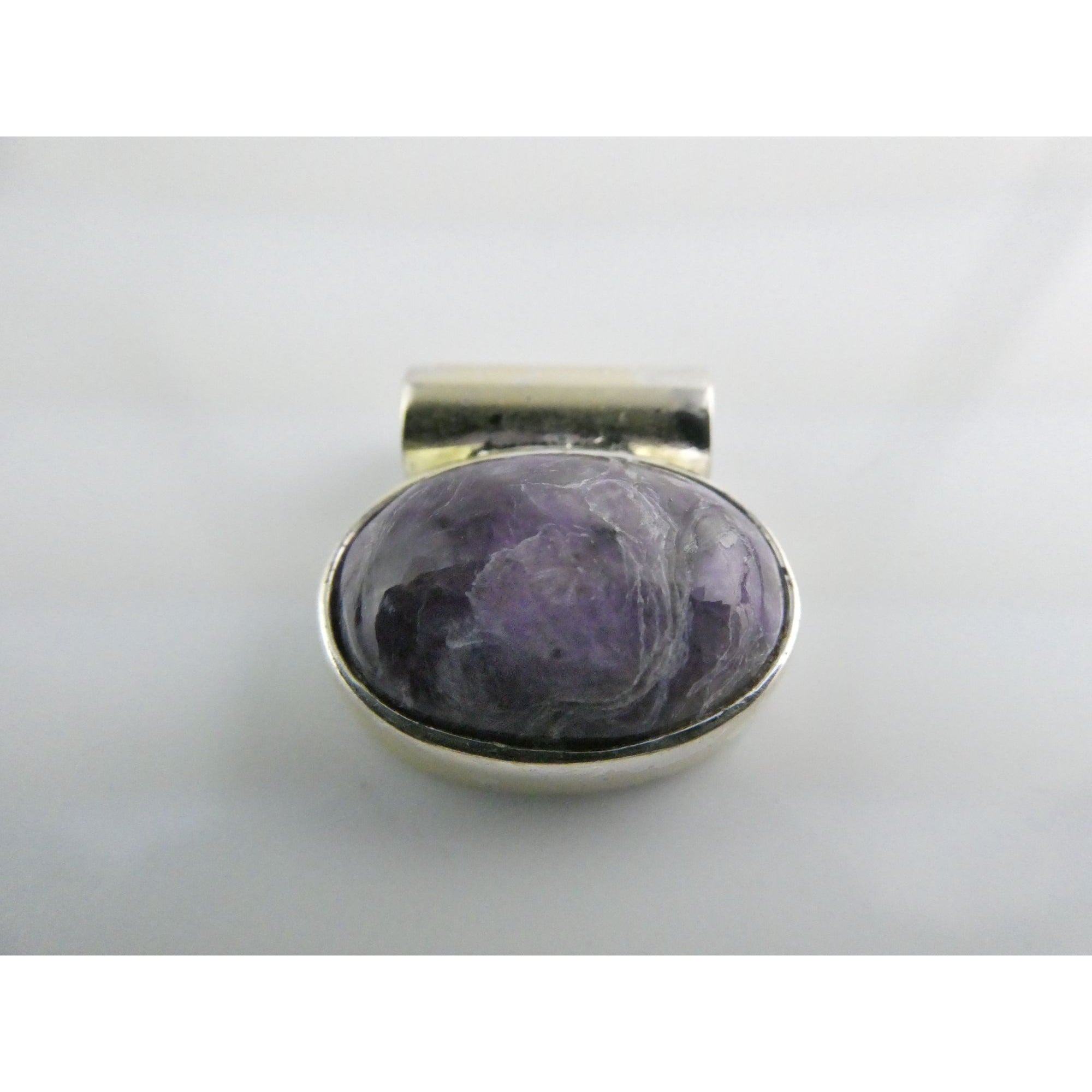 Sterling Silver Purple Charoite Oval Cabochon Slide Pendant 6g 20mm Length