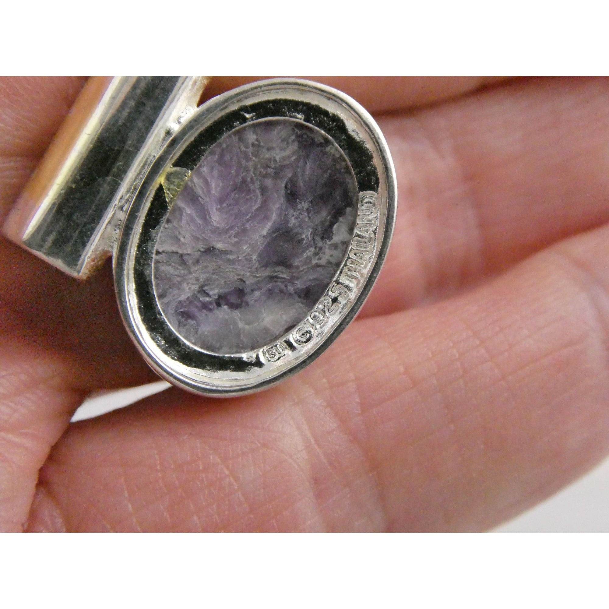 Sterling Silver Purple Charoite Oval Cabochon Slide Pendant 6g 20mm Length