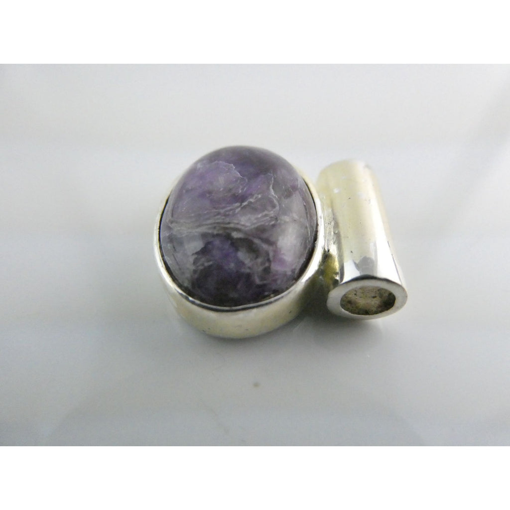 Sterling Silver Purple Charoite Oval Cabochon Slide Pendant 6g 20mm Length