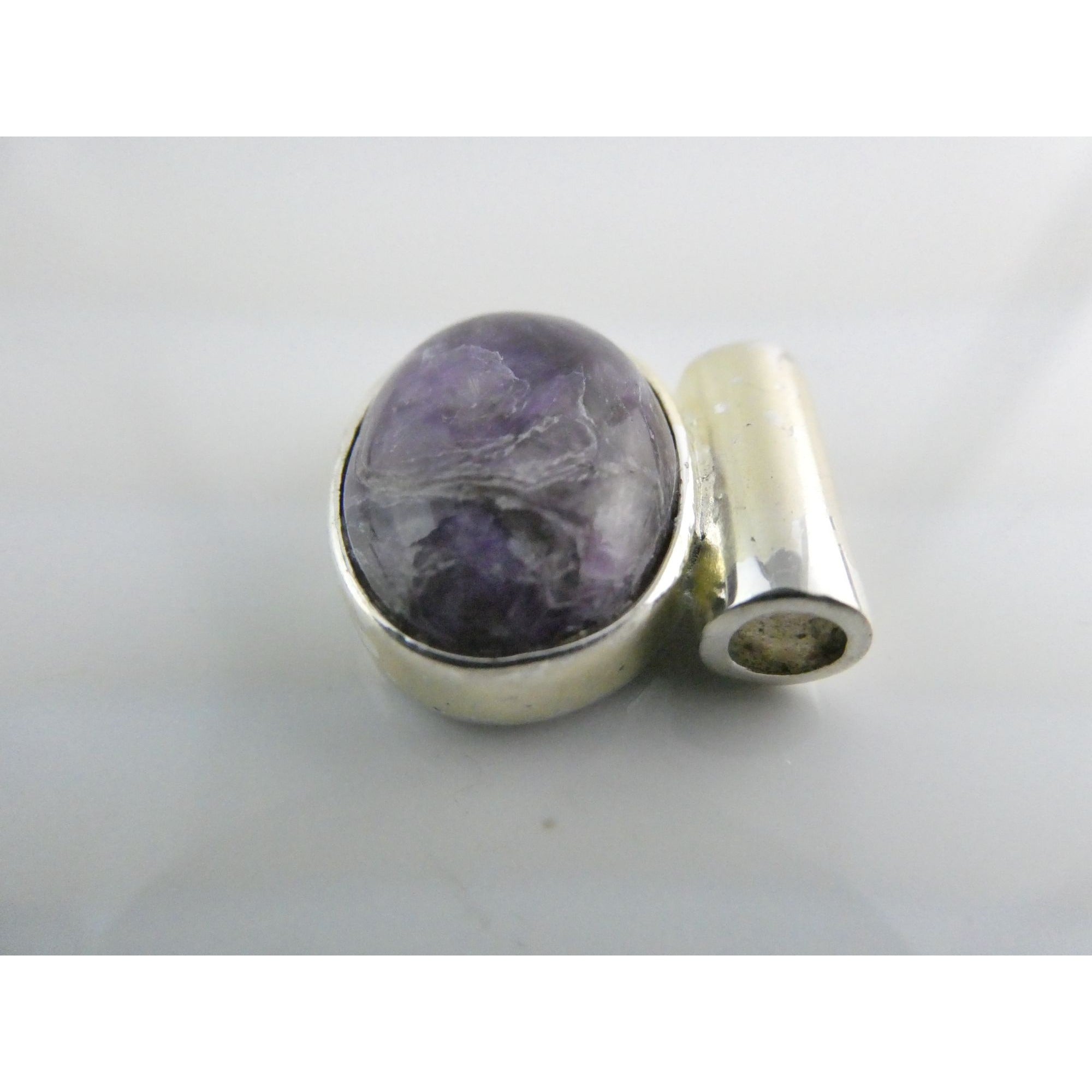Sterling Silver Purple Charoite Oval Cabochon Slide Pendant 6g 20mm Length
