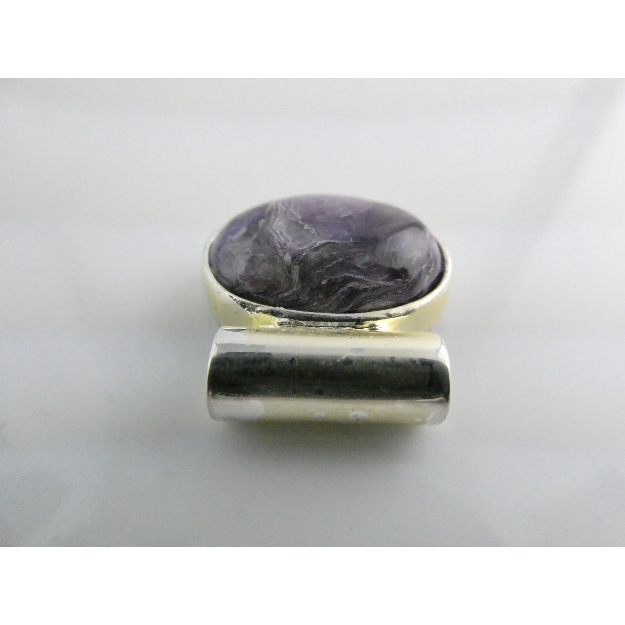 Sterling Silver Purple Charoite Oval Cabochon Slide Pendant 6g 20mm Length