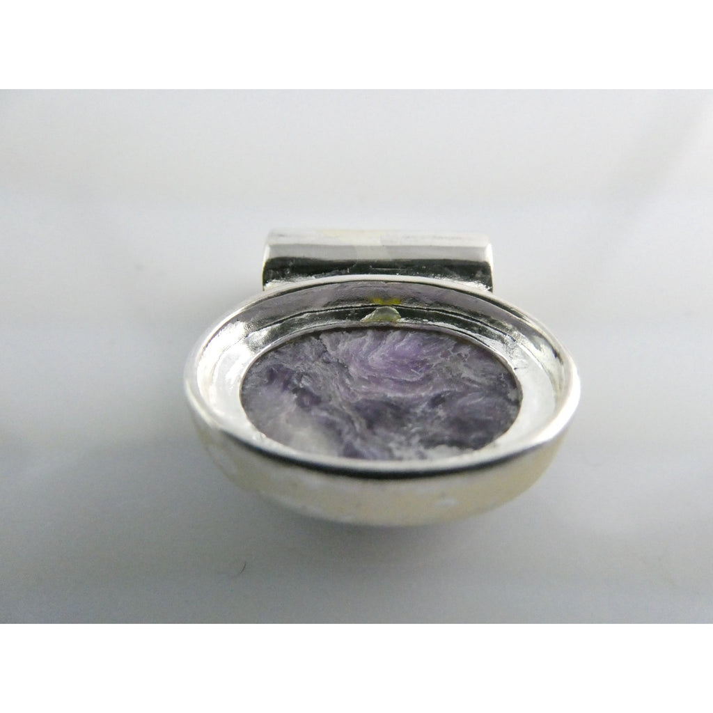 Sterling Silver Purple Charoite Oval Cabochon Slide Pendant 6g 20mm Length