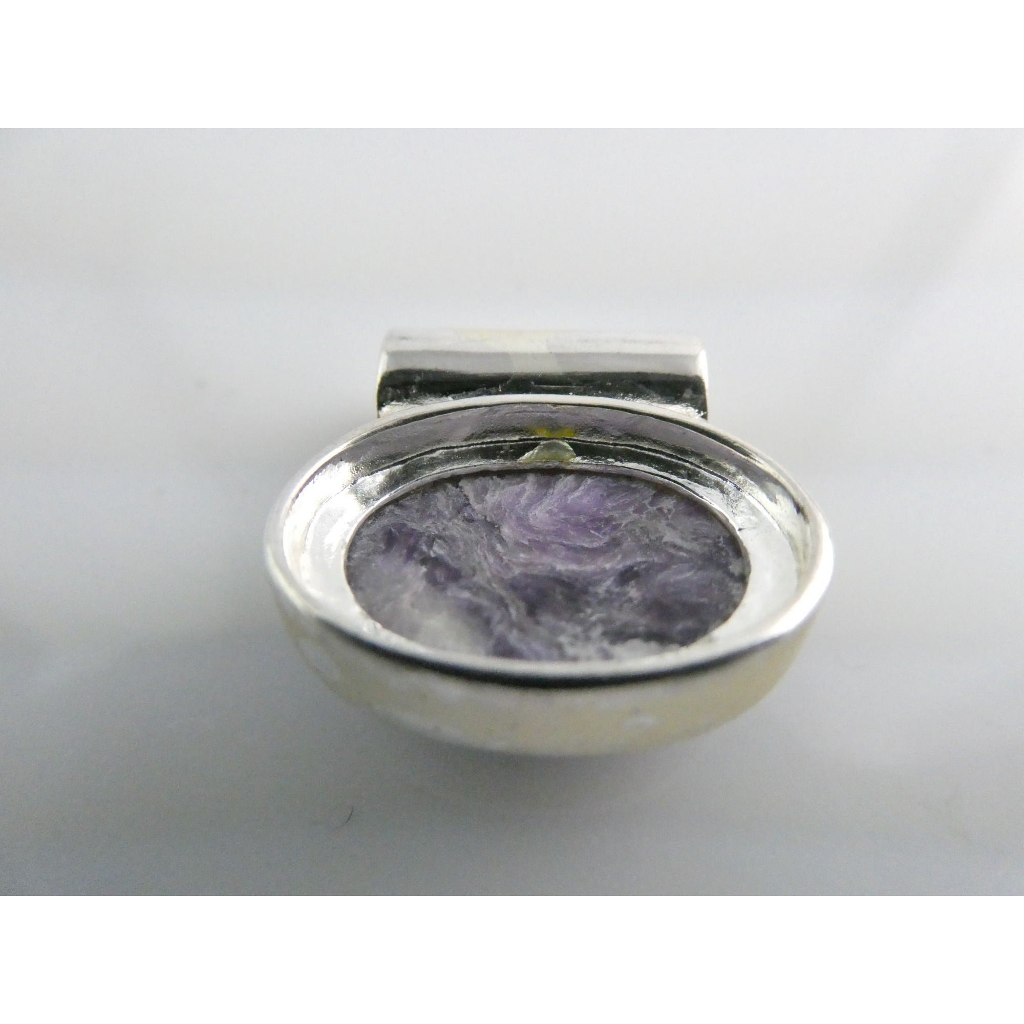 Sterling Silver Purple Charoite Oval Cabochon Slide Pendant 6g 20mm Length