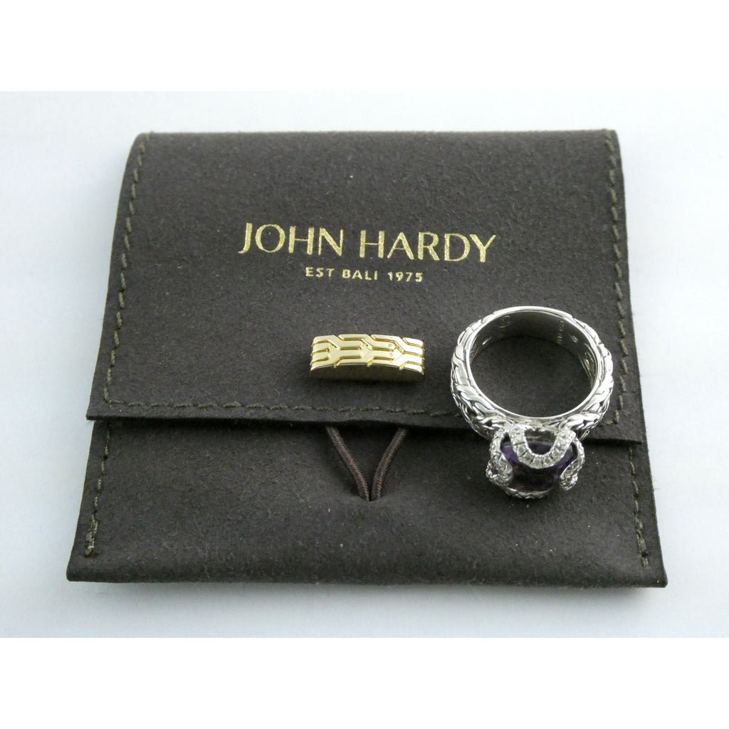 John Hardy Woven Cable Sterling Silver Amethyst and Diamond Ring Size 6 7.2g