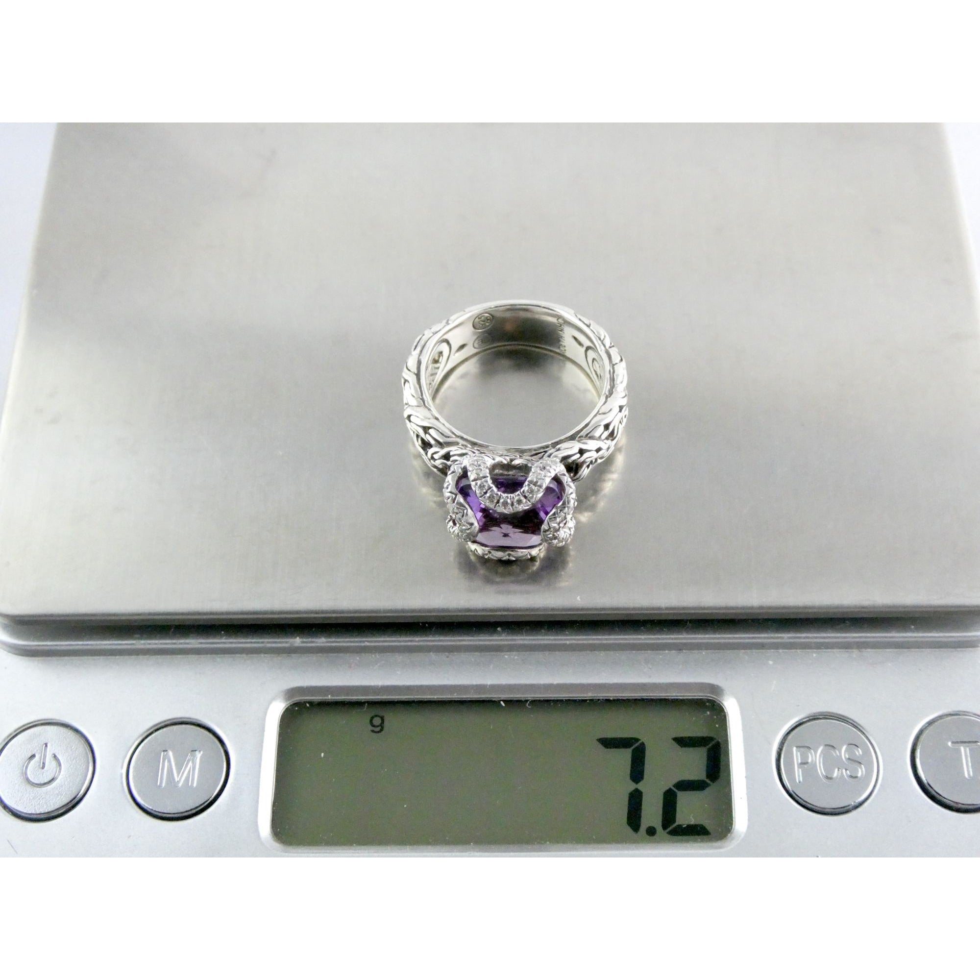 John Hardy Woven Cable Sterling Silver Amethyst and Diamond Ring Size 6 7.2g
