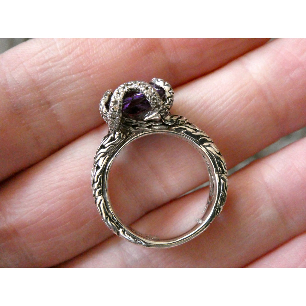 John Hardy Woven Cable Sterling Silver Amethyst and Diamond Ring Size 6 7.2g