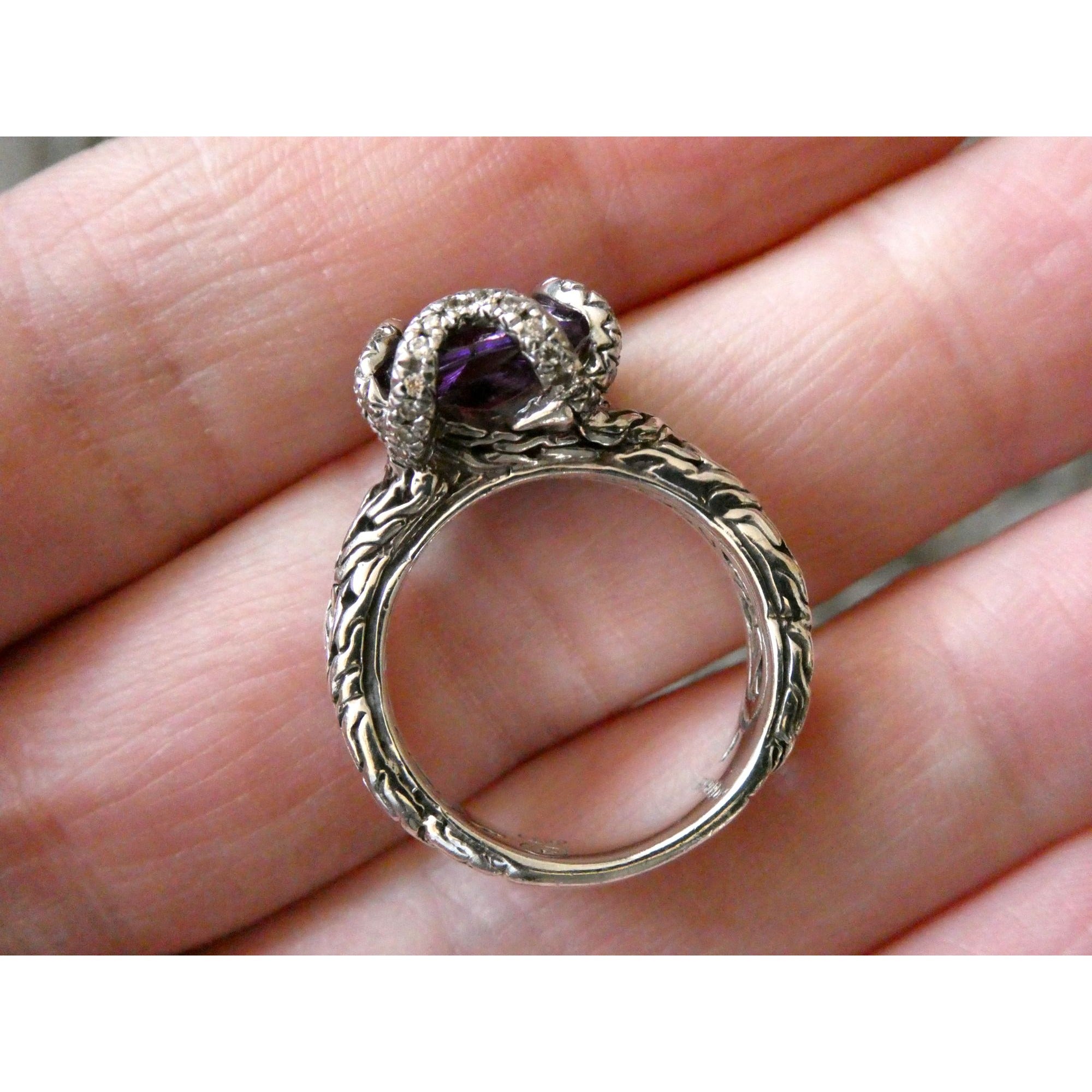 John Hardy Woven Cable Sterling Silver Amethyst and Diamond Ring Size 6 7.2g