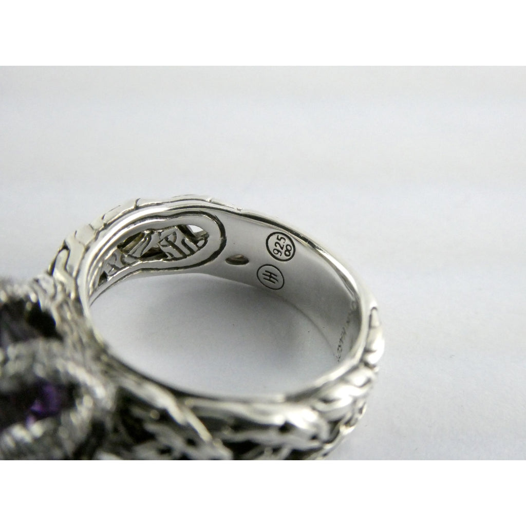 John Hardy Woven Cable Sterling Silver Amethyst and Diamond Ring Size 6 7.2g