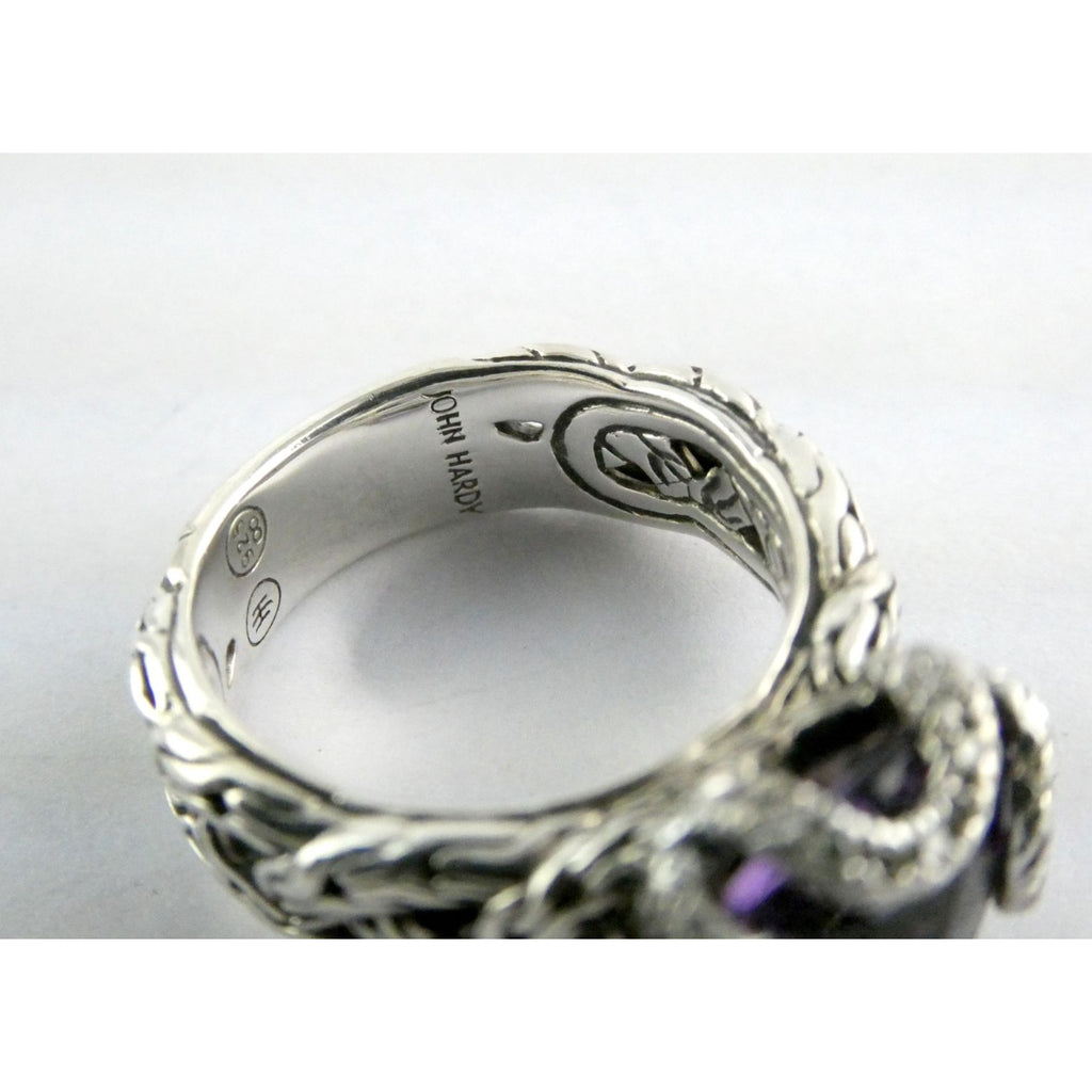 John Hardy Woven Cable Sterling Silver Amethyst and Diamond Ring Size 6 7.2g