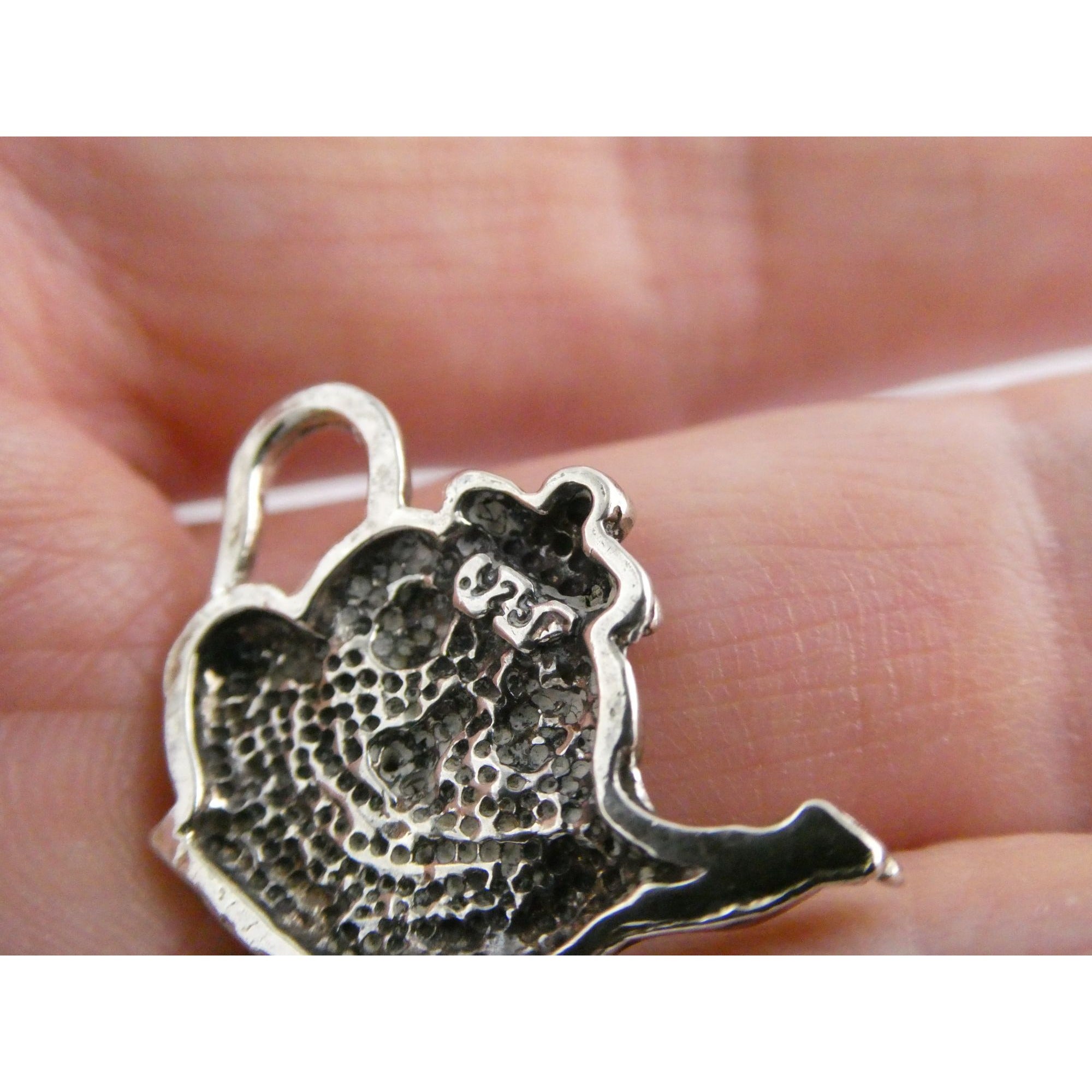 Vintage Funny Face Cartoon Character Teapot Pendant 925 3.2g 1 Inch Length
