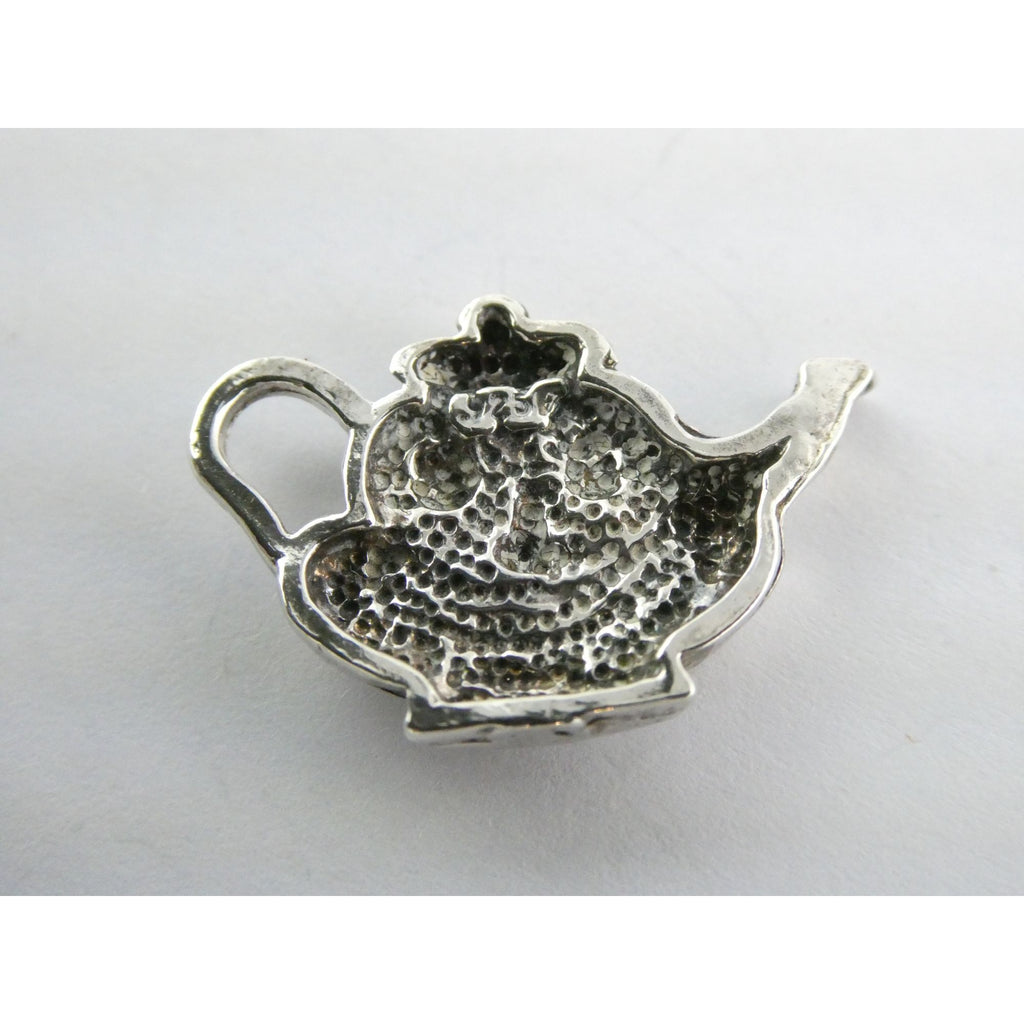 Vintage Funny Face Cartoon Character Teapot Pendant 925 3.2g 1 Inch Length