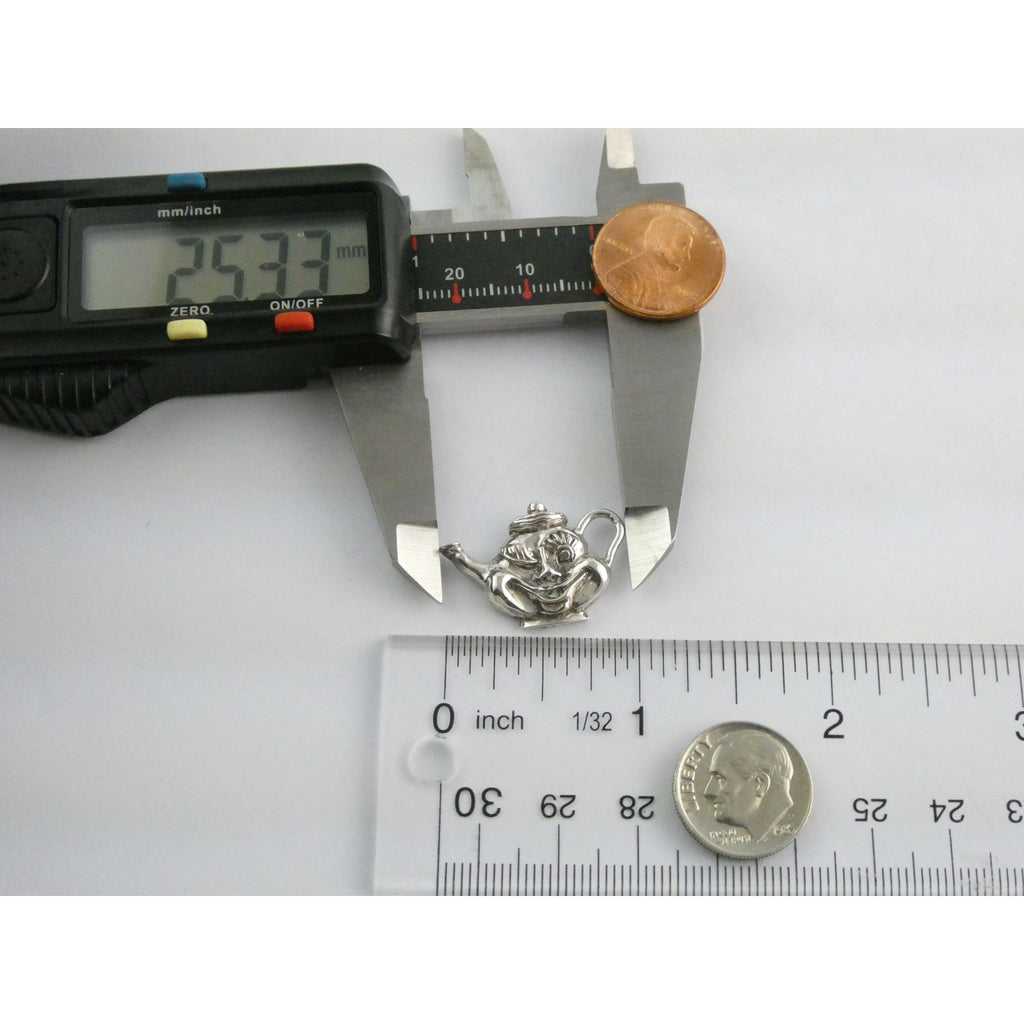 Vintage Funny Face Cartoon Character Teapot Pendant 925 3.2g 1 Inch Length