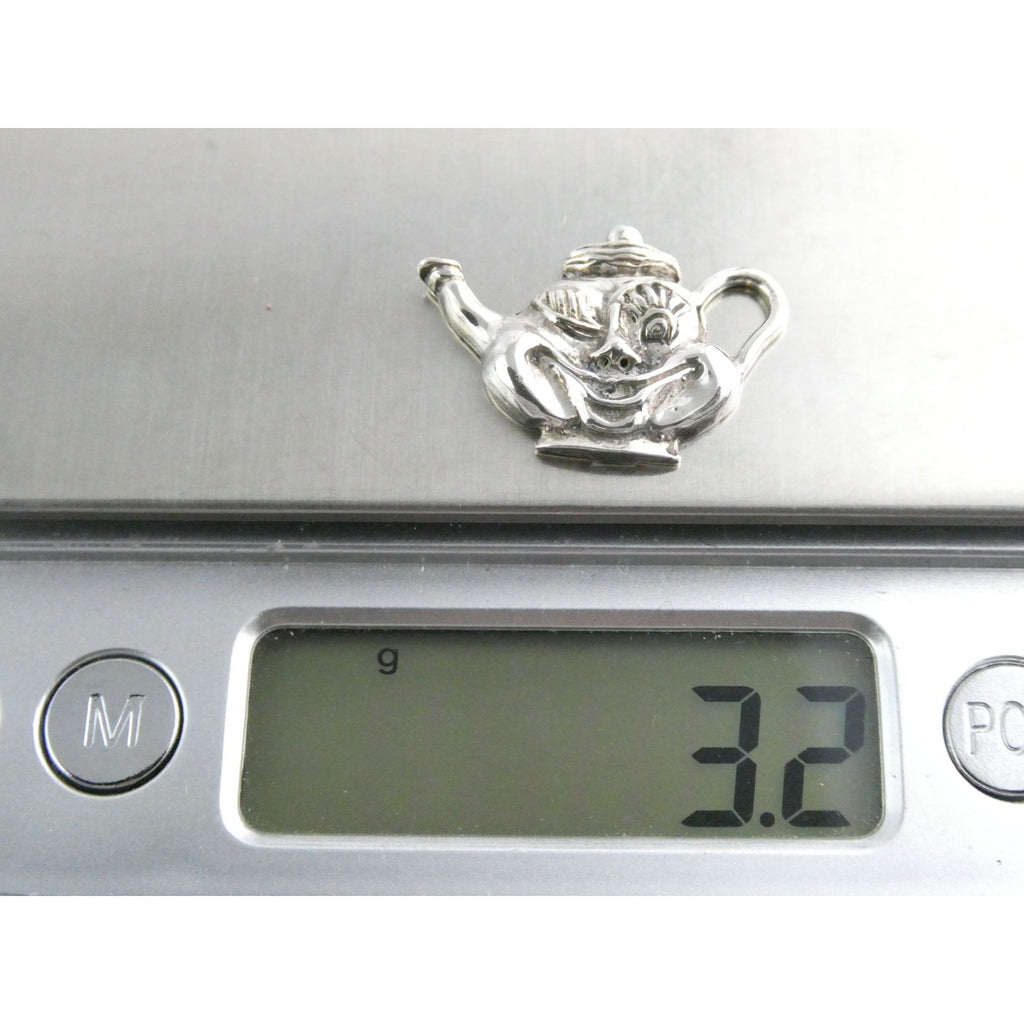 Vintage Funny Face Cartoon Character Teapot Pendant 925 3.2g 1 Inch Length