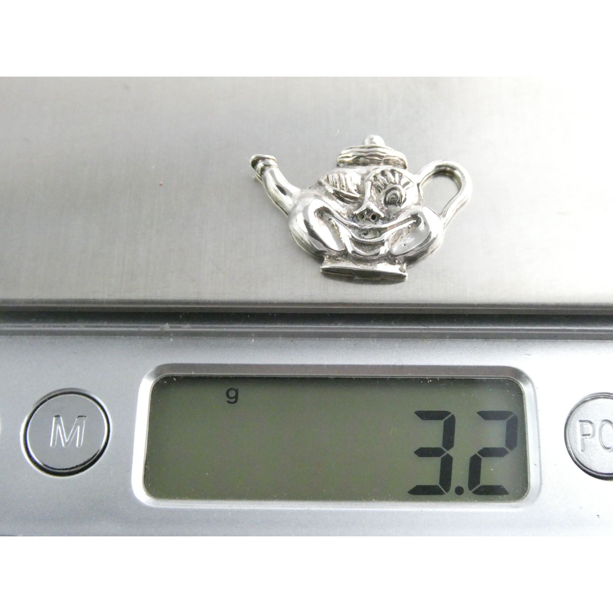 Vintage Funny Face Cartoon Character Teapot Pendant 925 3.2g 1 Inch Length