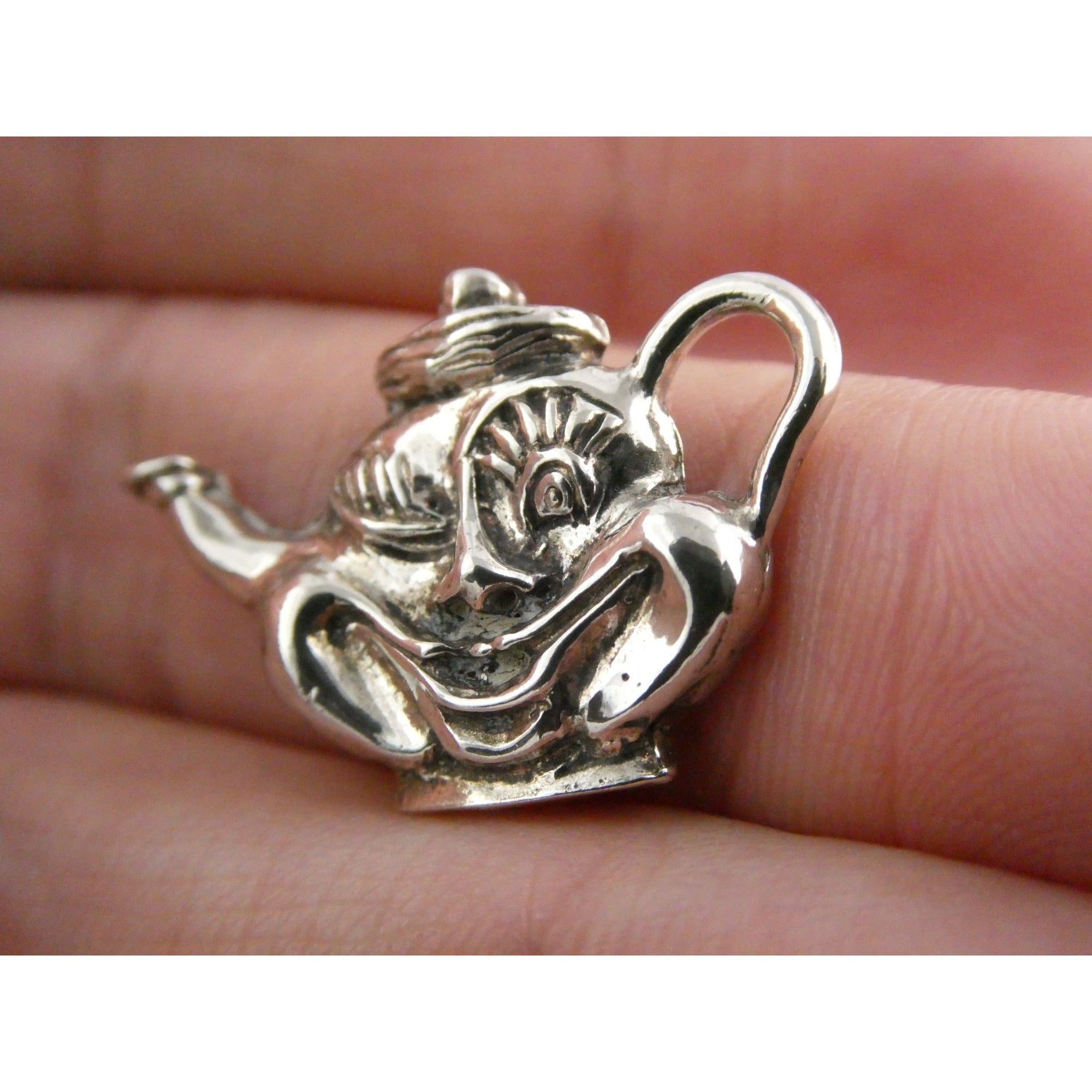 Vintage Funny Face Cartoon Character Teapot Pendant 925 3.2g 1 Inch Length