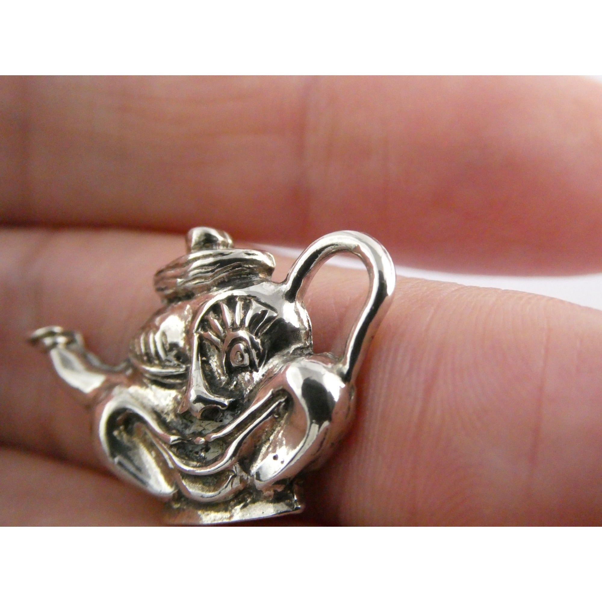 Vintage Funny Face Cartoon Character Teapot Pendant 925 3.2g 1 Inch Length