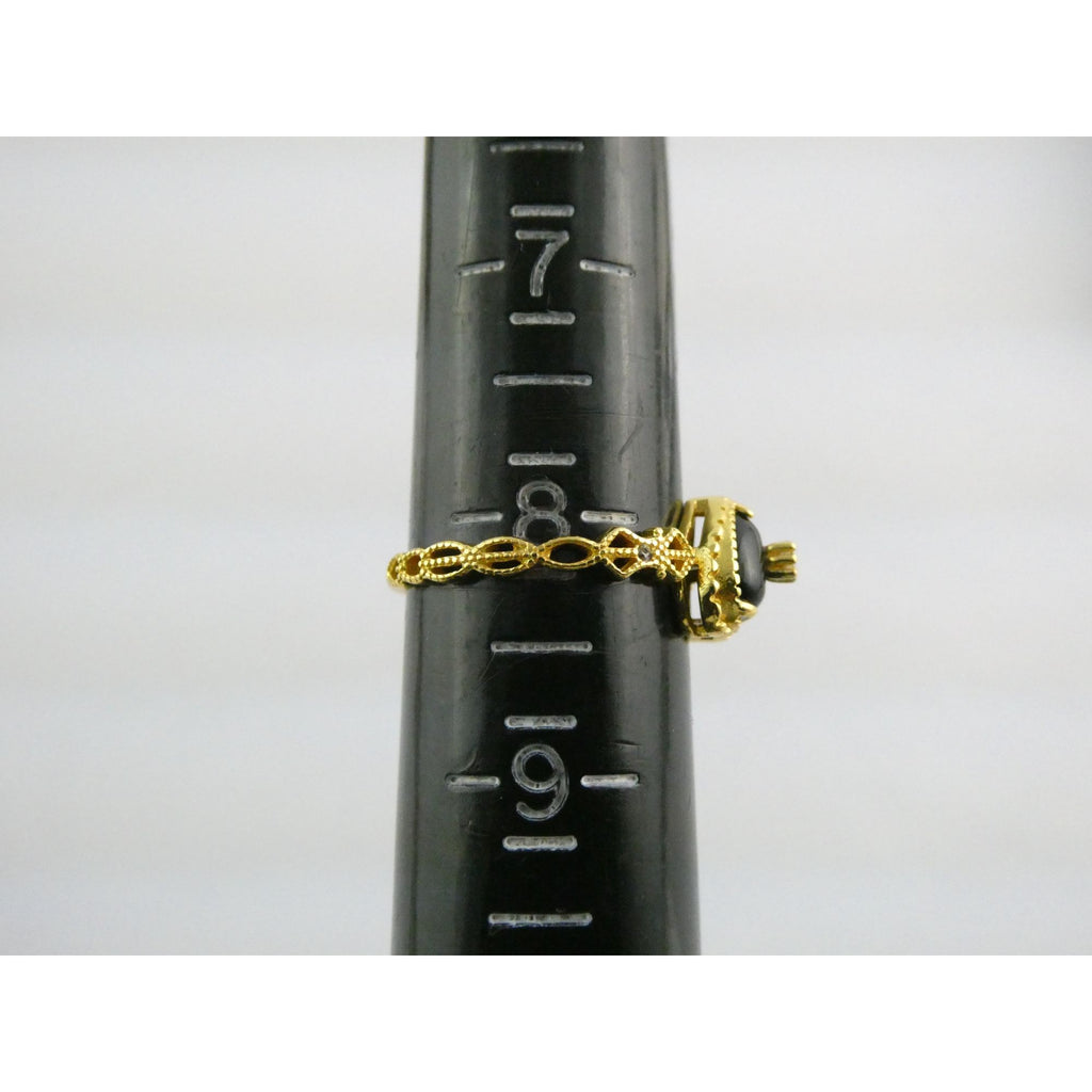 Gilt Sterling Silver Crystal Accent Black Onyx Heart Ring Size 7.75 Weighs 2.2g