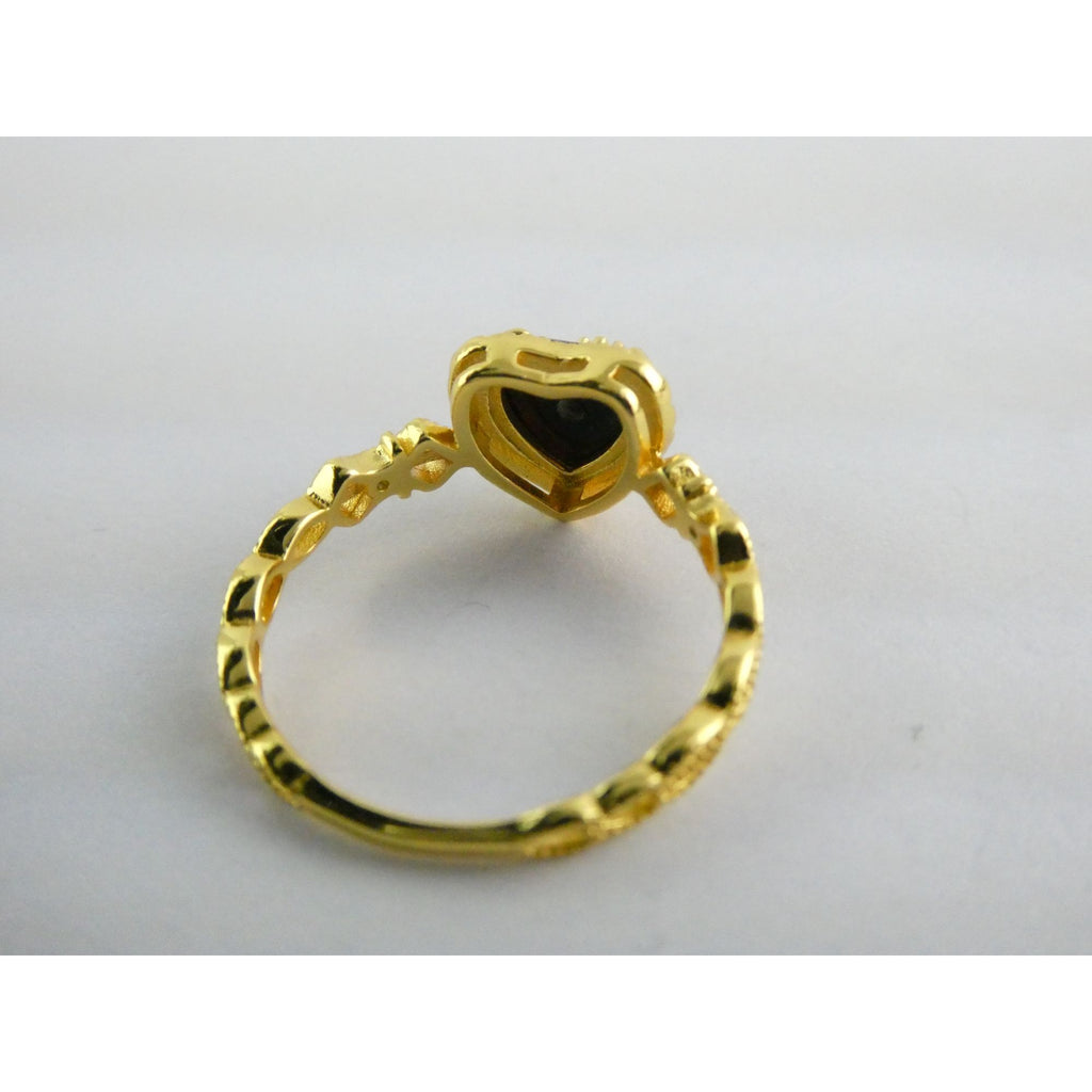 Gilt Sterling Silver Crystal Accent Black Onyx Heart Ring Size 7.75 Weighs 2.2g