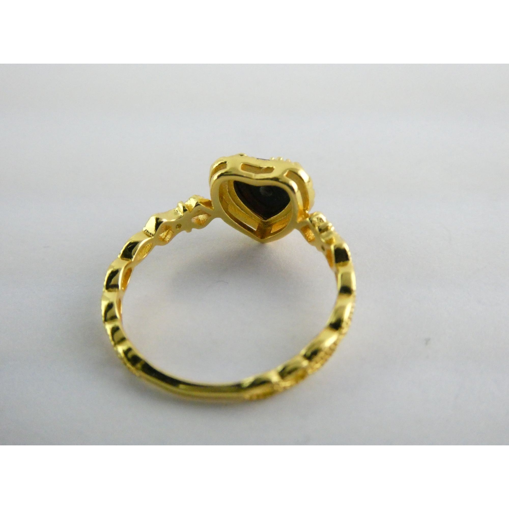 Gilt Sterling Silver Crystal Accent Black Onyx Heart Ring Size 7.75 Weighs 2.2g