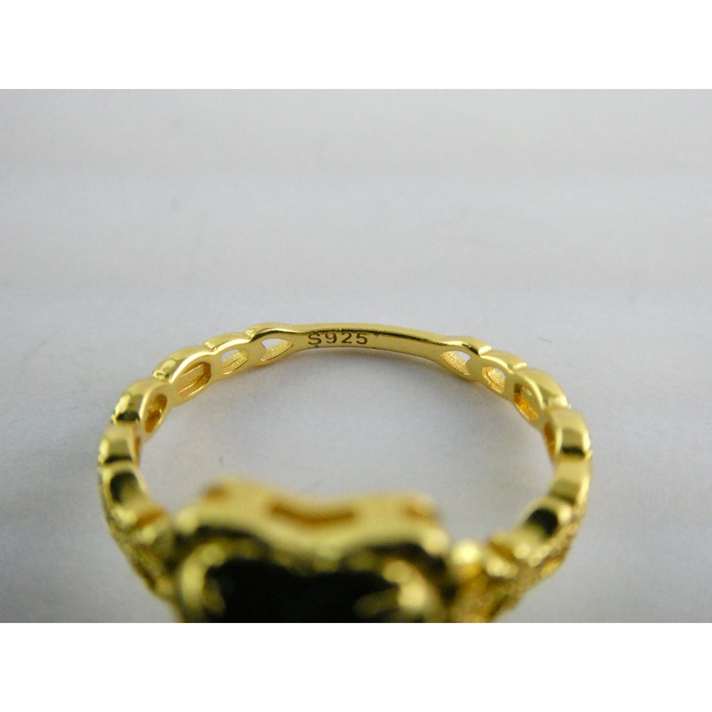 Gilt Sterling Silver Crystal Accent Black Onyx Heart Ring Size 7.75 Weighs 2.2g