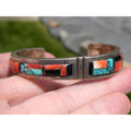 B Yazzie NA Navajo Sterling Silver Turquoise and Jet Inlay Cuff Bracelet 6.5 In
